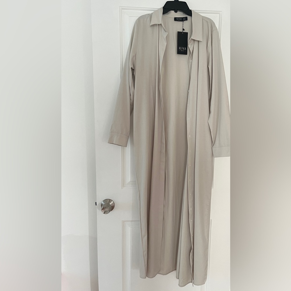 Brand new nude beige long button down open cardigan